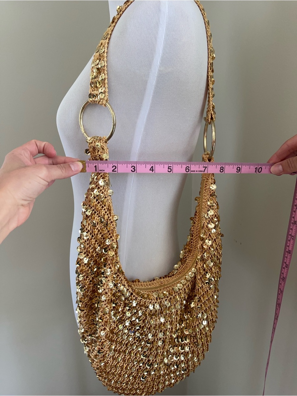 Fashion Express Gold Sequin Crochet Hobo Shoulder Bag Y2K - Picture 15 of 16